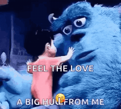Little Girl Hugging Stuffed Animal From Monsters Inc GIF