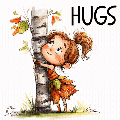 Little Girl Hugging Tree Saying Hugs GIF