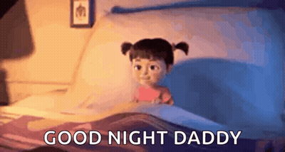 Little Girl In Bed Saying Good Night Daddy GIF