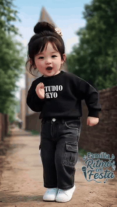 Little Girl in Black Sweatshirt Saying Studio Kyo