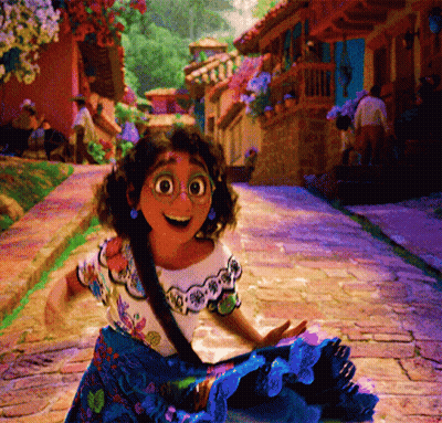 Little Girl In Blue And White Dress On Brick Street GIF