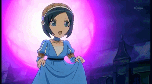 Little Girl In Blue Dress In Front Of TV Tokyo Light GIF