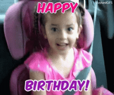 Little Girl In Car Seat Saying Happy Birthday GIF
