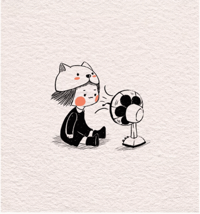 Little Girl In Cat Hat Sitting Next To Fan GIF