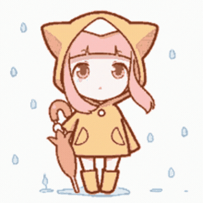 Little Girl In Cat Hooded Raincoat GIF