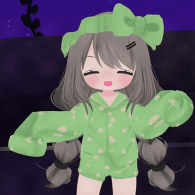 Little Girl In Green Pajamas And Bow GIF