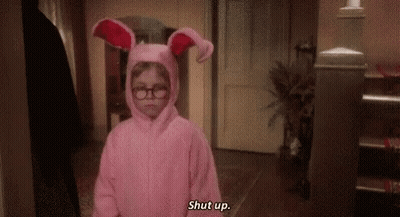 Little Girl In Pink Bunny Costume And Glasses Saying Shut Up GIF
