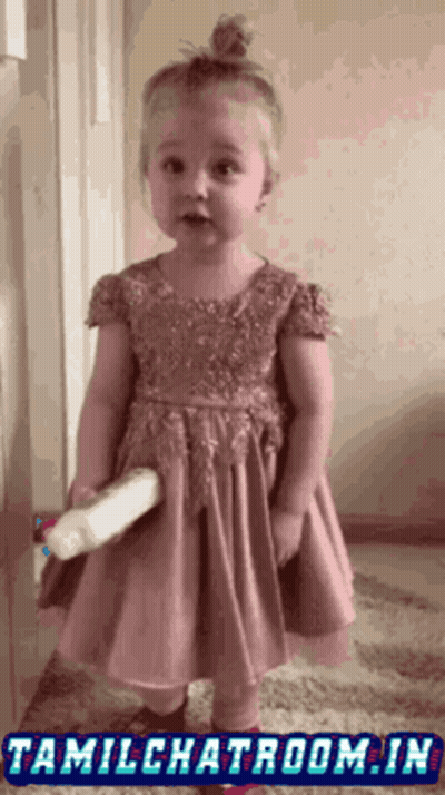 Little Girl In Pink Dress Holding Bottle With Tamilchatroom.in GIF