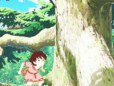 Little Girl In Pink Dress Running In Woods GIF