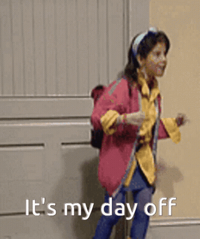 Little Girl In Pink Jacket Running Saying It's My Day Off GIF