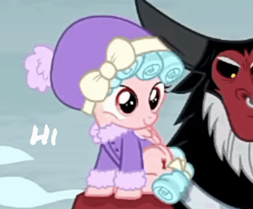 Little Girl In Purple Hat Standing Next To Monkey With Hi GIF