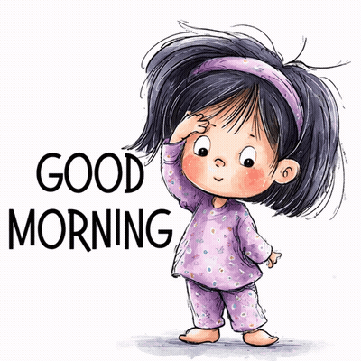 Little Girl In Purple Pajamas Waving Good Morning GIF