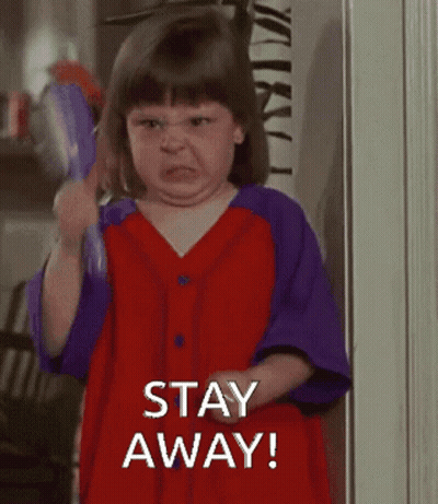 Little Girl In Red And Purple Dress Saying Stay Away GIF