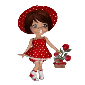 Little Girl In Red And White Polka Dot Dress Holding Roses And Basket Sticker