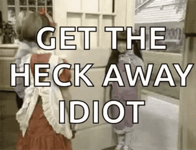 Little Girl In Red Dress Saying Get The Heck Away Idiot GIF