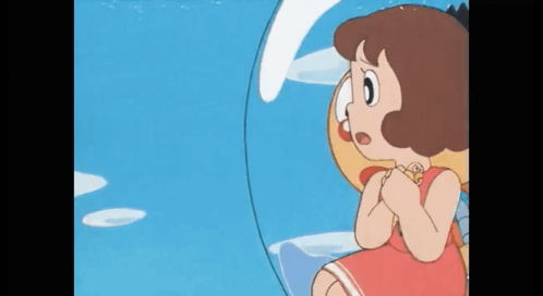 Little Girl In Red Dress Sitting In Bubble GIF