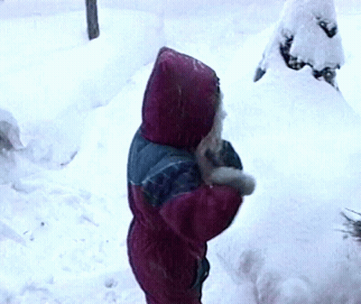 Little Girl In Red Hooded Jacket Standing In Snow GIF