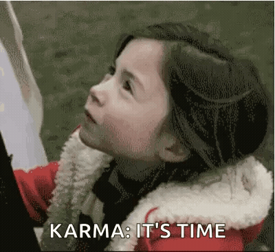 Little Girl In Red Jacket Saying Karma It's Time GIF