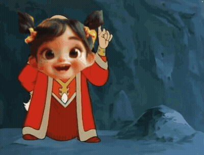 Little Girl In Red Robe Holding Sword GIF