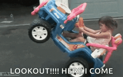 Little Girl In Toy Car Saying Lookout GIF