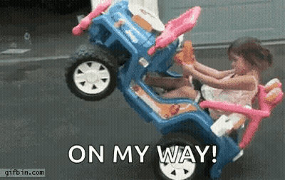 Little Girl In Toy Car Saying On My Way GIF