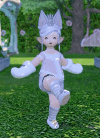 Little Girl In White Outfit Standing On One Leg In Grassy Field GIF