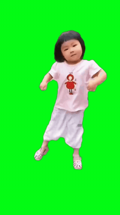 Little Girl In White Shirt With Red Dress Dancing On Green Screen GIF