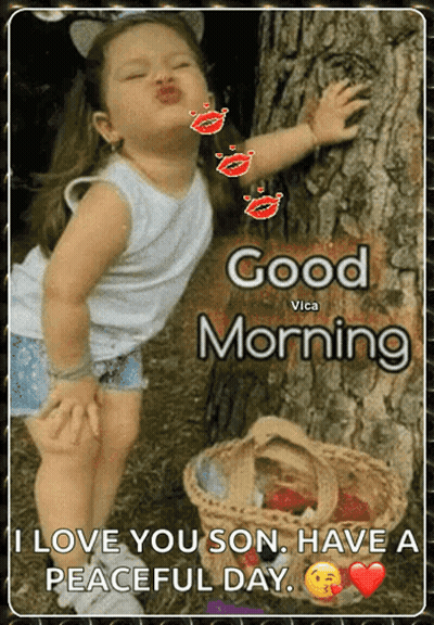 Little Girl Kissing Tree Good Morning Vica GIF