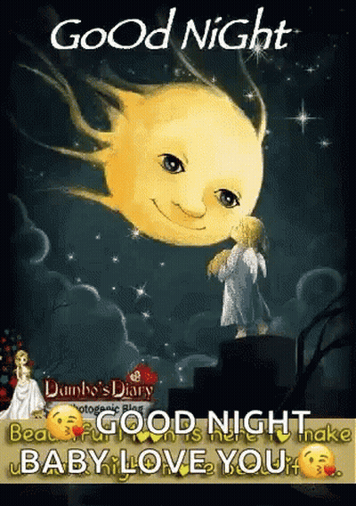 Little Girl Looking At Smiling Moon GIF