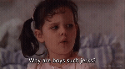 Little Girl Making Funny Face Saying Why Are Boys Such Jerks GIF