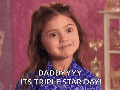 Little Girl Making Funny Face Says Daddyyy Its Triple Star Day GIF