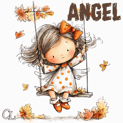 Little Girl On Swing With Angel Written Above GIF
