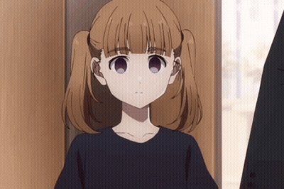 Little Girl Pigtails Purple Eyes At Door GIF