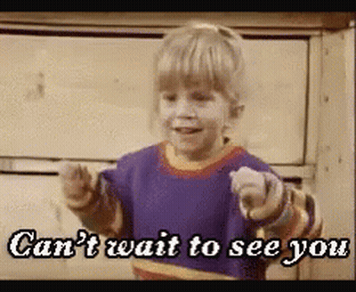 Little Girl Pointing At Camera Saying Can't Wait To See You GIF