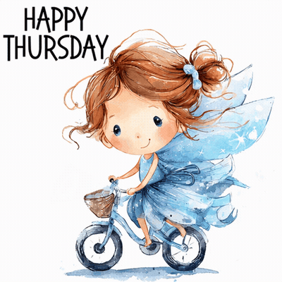 Little Girl Riding Bike Saying Happy Thursday GIF