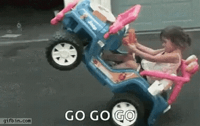 Little Girl Riding Blue Toy Car Saying Go Go Go GIF