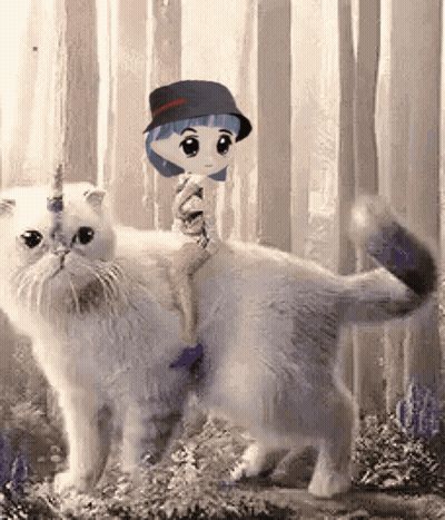Little Girl Riding White Cat With Unicorn Horn GIF