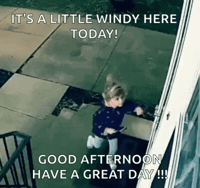 Little Girl Running Down Stairs Windy Day GIF