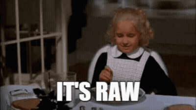 Little Girl Saying It's Raw At Table GIF