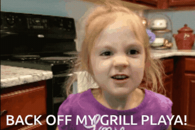 Little Girl Says Back Off My Grill Playa In Kitchen GIF