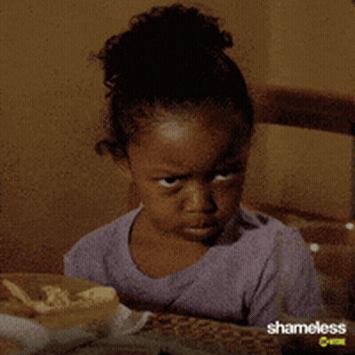 Little Girl Sitting At Table With Shameless GIF