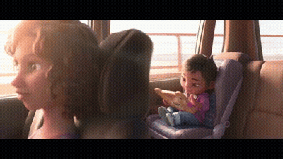 Little Girl Sitting In Car Seat With Stuffed Animal GIF
