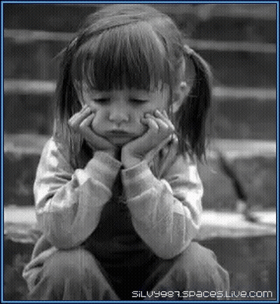 Little Girl Sitting On Stairs Hands On Chin GIF