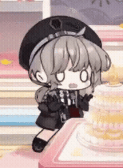 Little Girl Sitting on Table Next to Cake in Video Game
