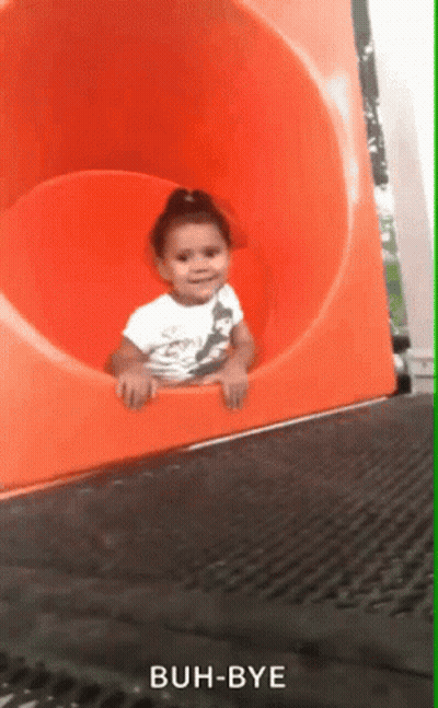Little Girl Sliding Down Orange Slide Buh-Bye GIF