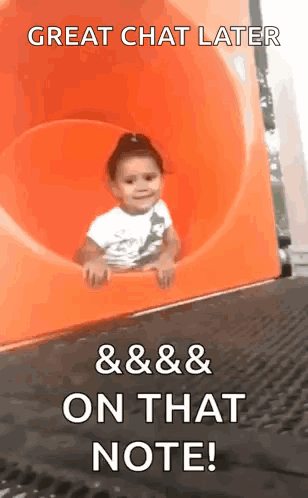 Little Girl Sliding Down Orange Slide Great Chat Later On That Note GIF