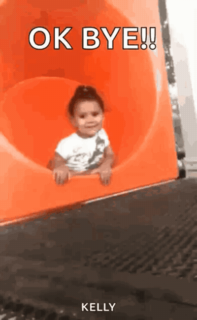 Little Girl Sliding Down Orange Slide Saying Ok Bye GIF