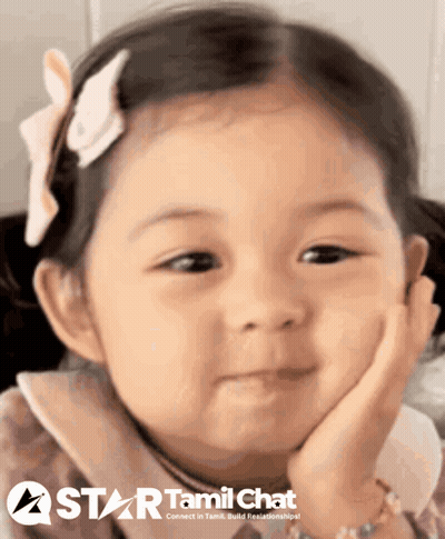 Little Girl Smiling Hand On Chin Star Tamil Chat Logo GIF