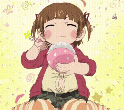 Little Girl Smiling With Bowl And Chopsticks GIF