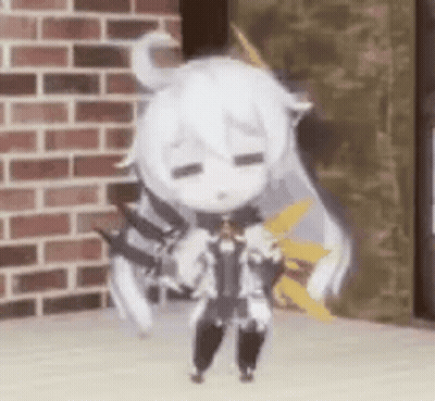 Little Girl Standing In Front Of Brick Wall GIF